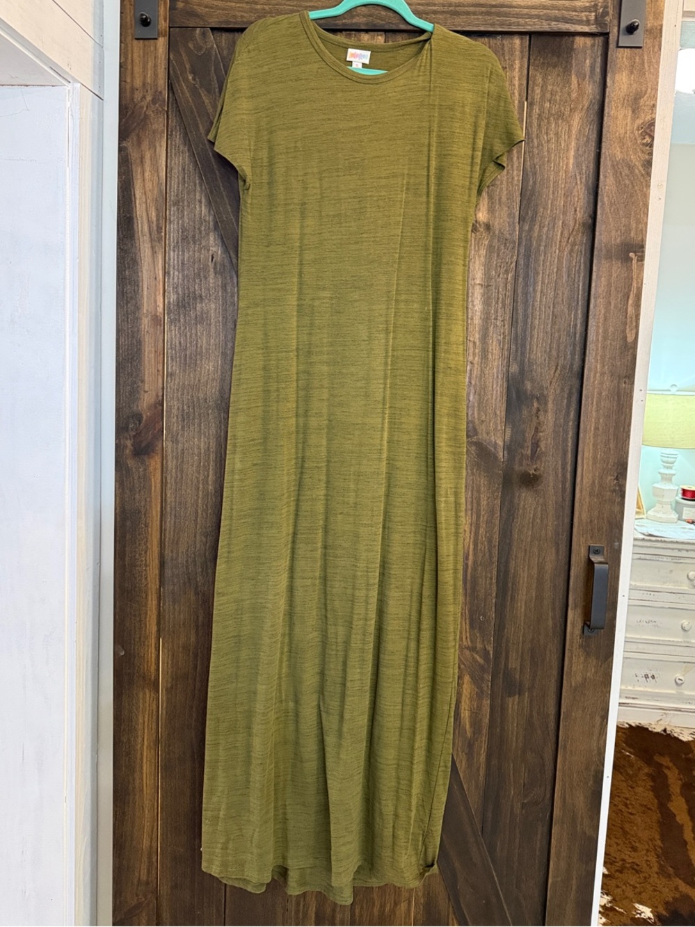 LuLaRoe Olive Heather Green Short Cap  Sleeve Maxi Dress
